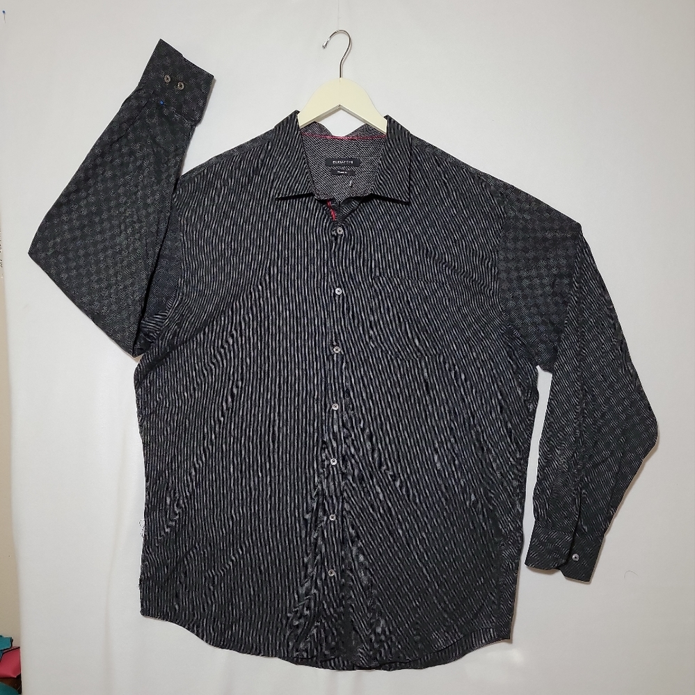 Bugatchi Classic Fit Mens Charcoal Patterned Button Down Long Size 3XL.